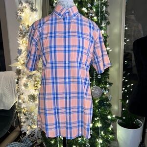 IZOD plaid shortsleeve men’s button up collar dress shirt business casual Medium